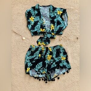 Brand New Tropical Print Two-Piece Set - Size L